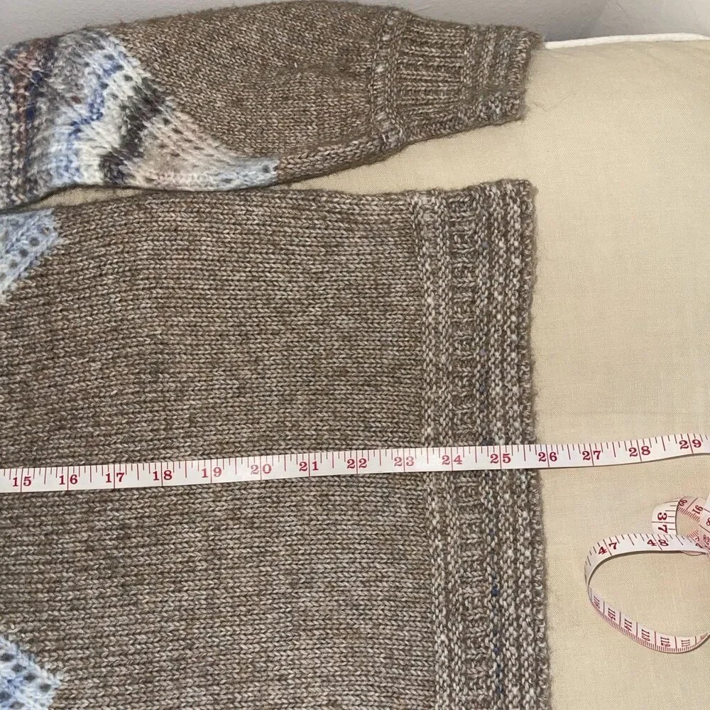 DEMOCRACY Mock Neck Woven Cable Knit Sweater Cozy Mottled Blue Tan L - Picture 5 of 8